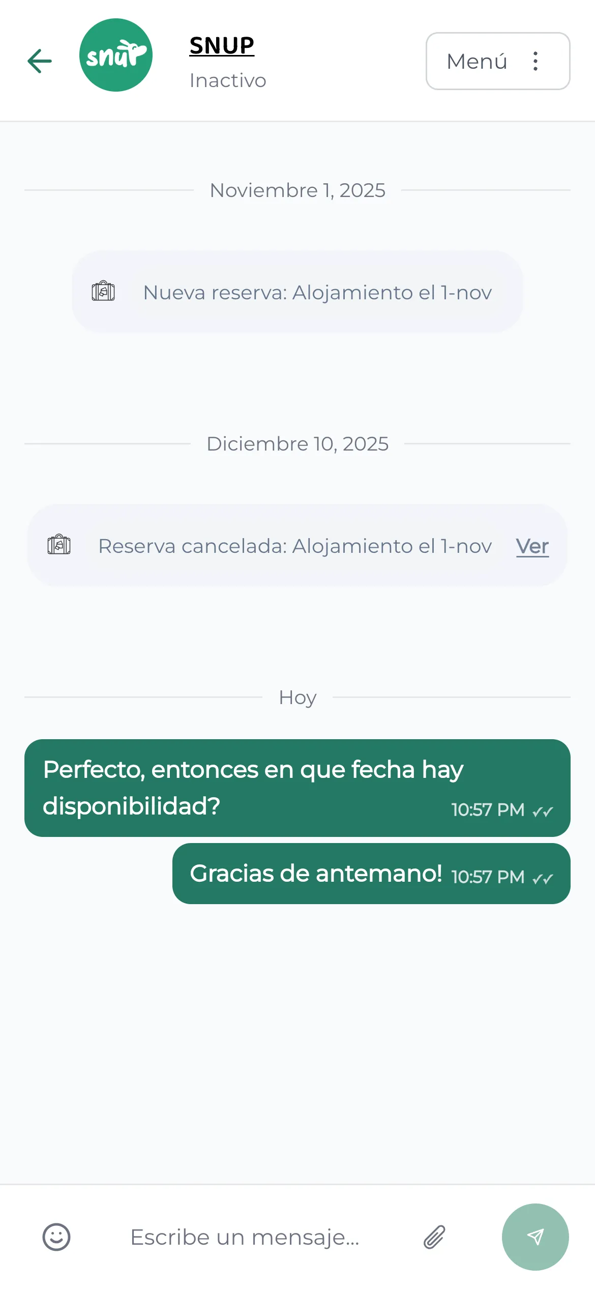 Chat en tiempo real de la aplicación Snup