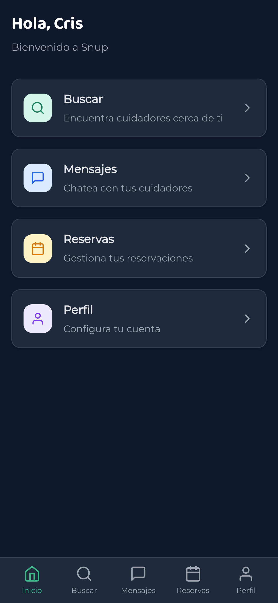 Snup App - Modo oscuro